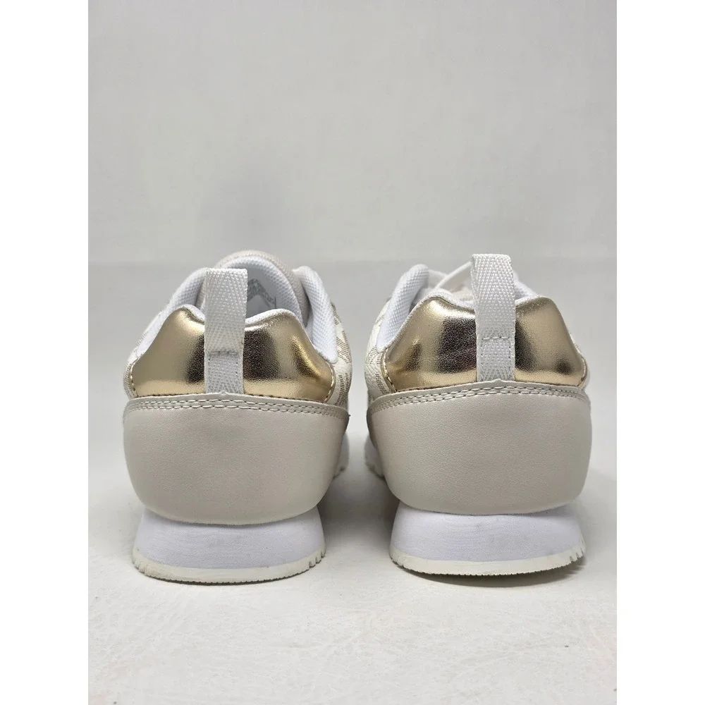 Michael Kors Landry Womens Size 5 Sneakers Cream Gold MK Logo Low Top Shoes New